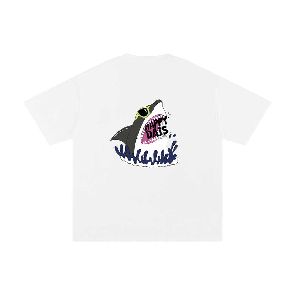 happy dais shark graphic oversized surf tee