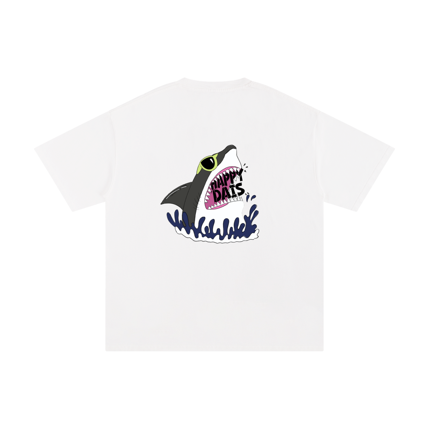 happy dais shark graphic oversized surf tee