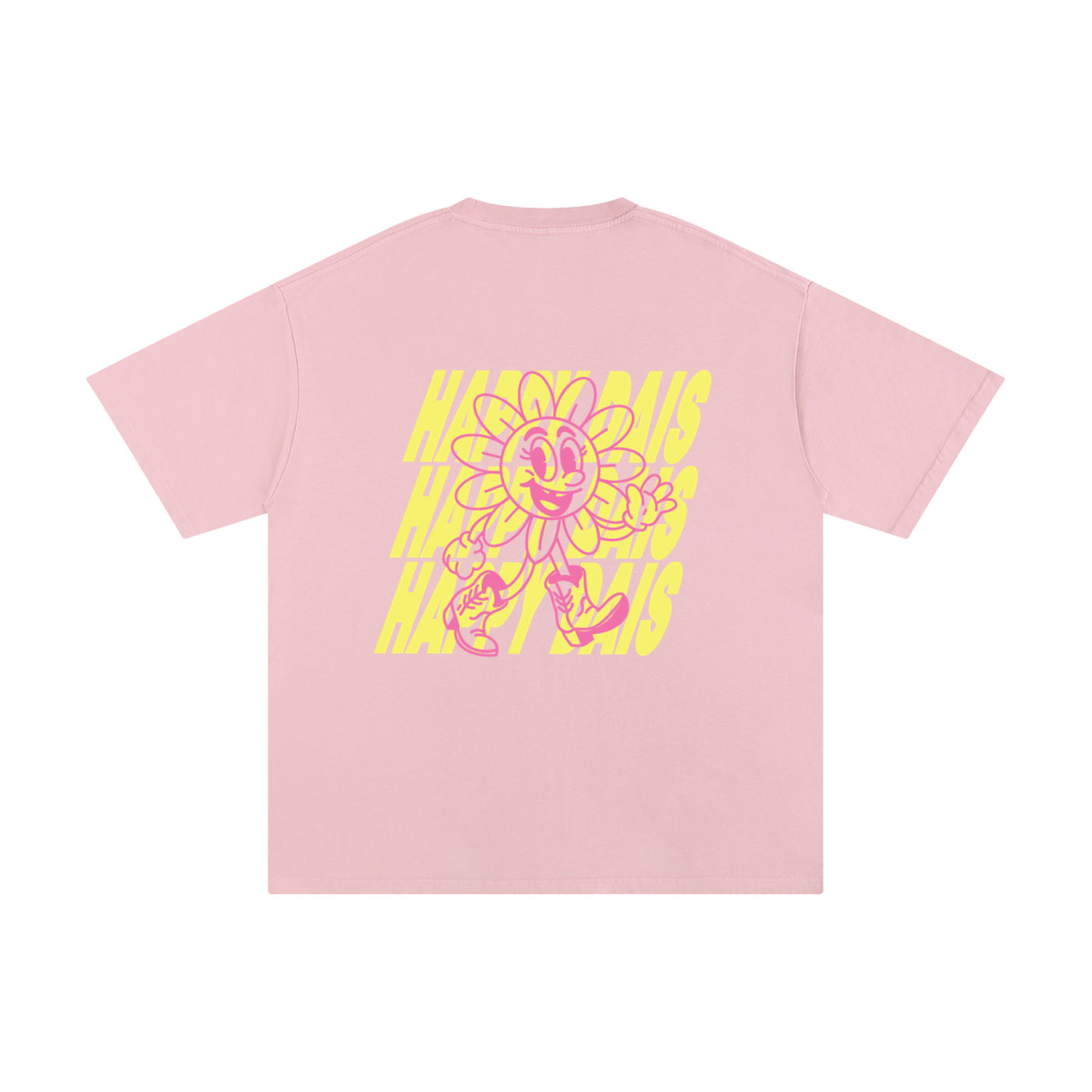 happy dais retro daisy graphic on pink oversized t shirt