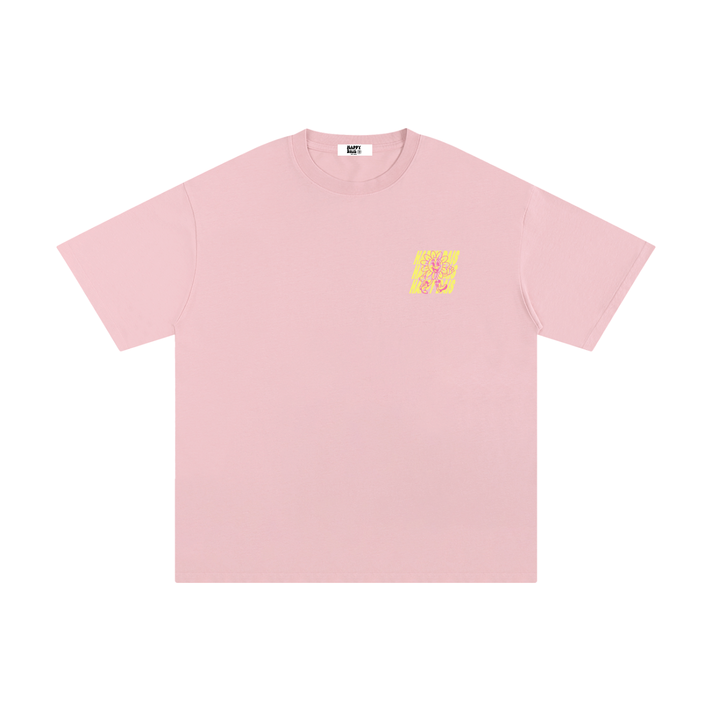 pink oversized graphic t shirt happy dais logo design