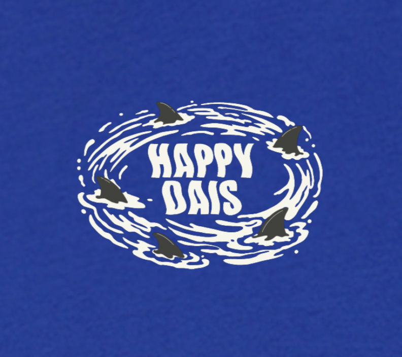 happy dais shark ocean swirl graphic surf tee design