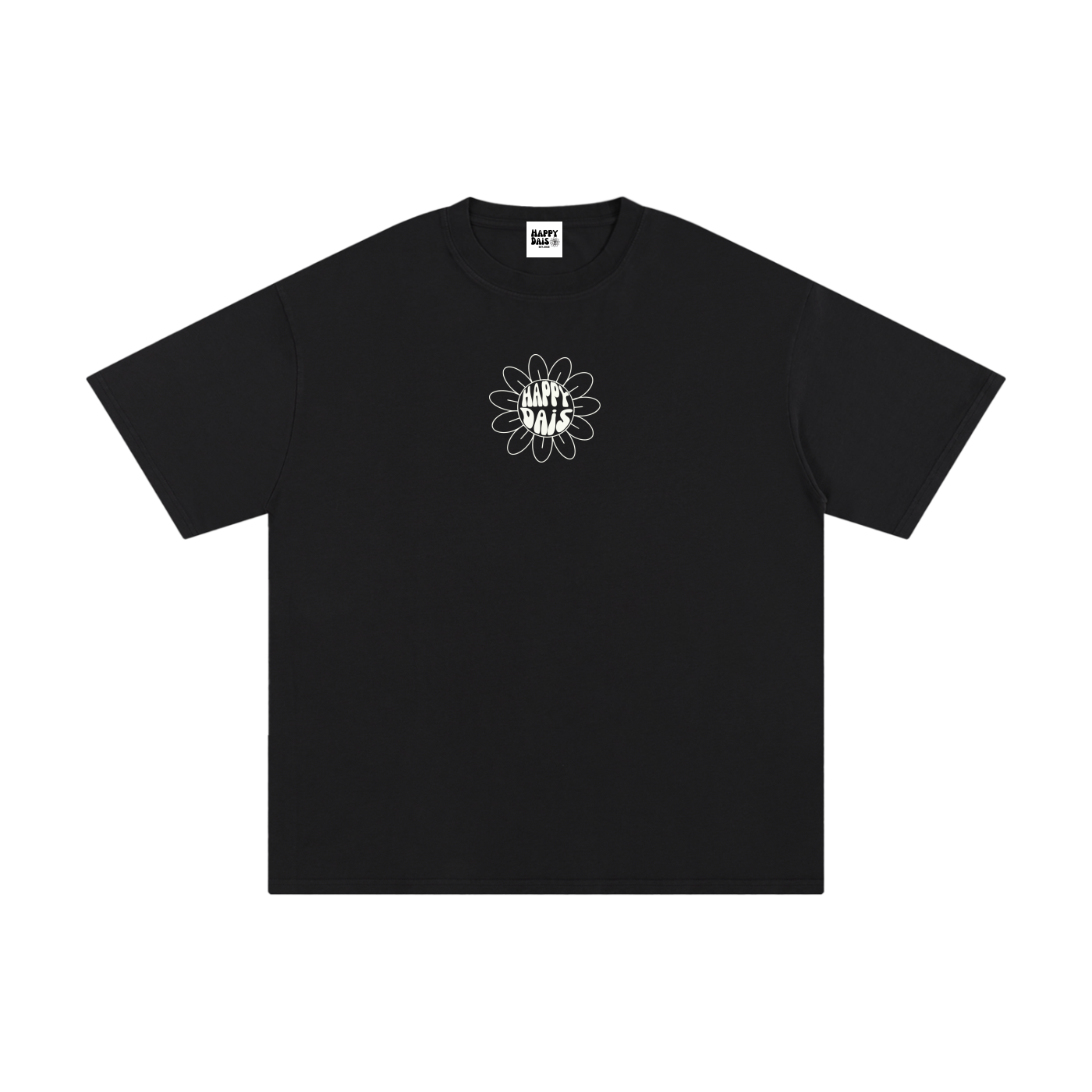 oversized black  t shirt with happy dais flower graphic