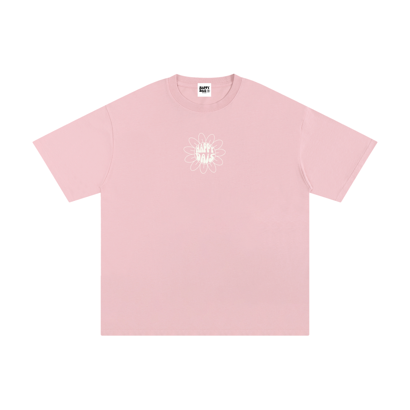 oversized pink t shirt with happy dais flower graphic